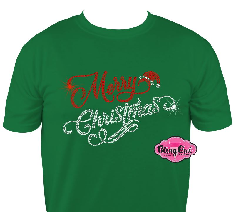 merry_christmas cursive design shirt 1 holiday_tshirt rhinestones sparkle bling