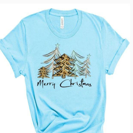 merry_christmas with christmas tree specialty tee holiday wear  leopard trees tshirt casual shirt