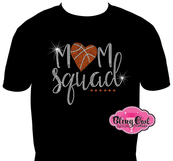 mom_squad basketbal design shirt rhinestones sparkle bling