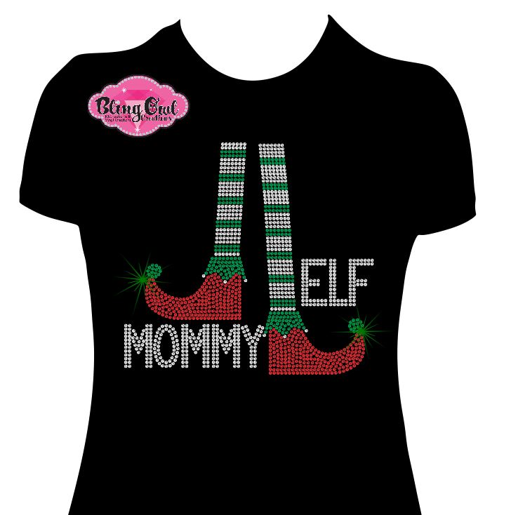 mommy_elf design shirt christmas tshirt holiday wear rhinestones sparkle bling