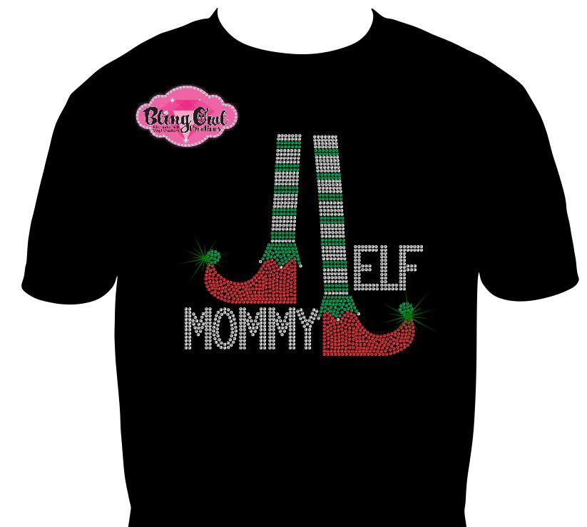 mommy_elf design shirt christmas tshirt holiday wear rhinestones sparkle bling