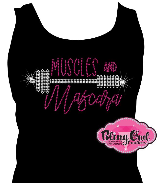 muscles_and_mascara bling shirt ladies bling t-shirt custom rhinestone designed_ for fitness enthusiast_women's wellness_statement shirt_women's body building_ fitness lifestyle