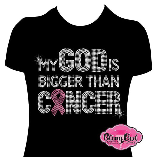 my_GOD_is_bigger_than_cancer design shirt special cause tshirt rhinestones sparkle bling
