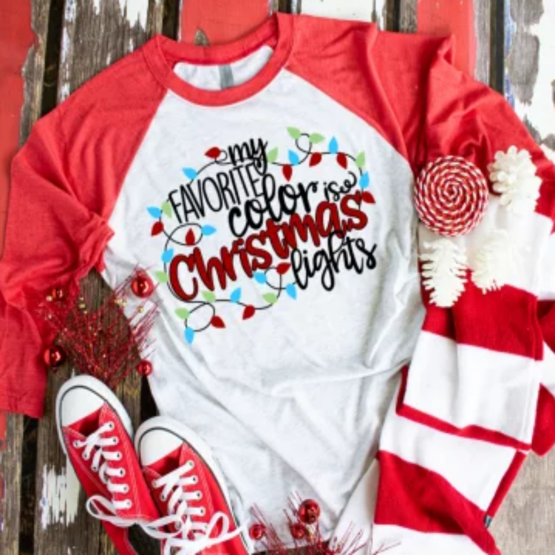 my_favorite_color_christmas_ligts specialty tee holiday wear christmas shirt casual tshirt