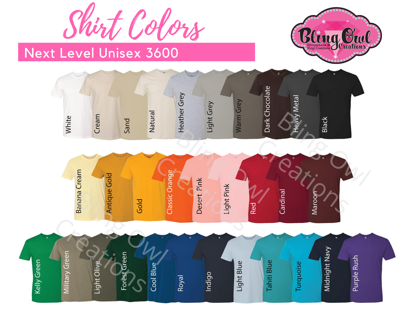 Unisex Short Sleeve Color Charts