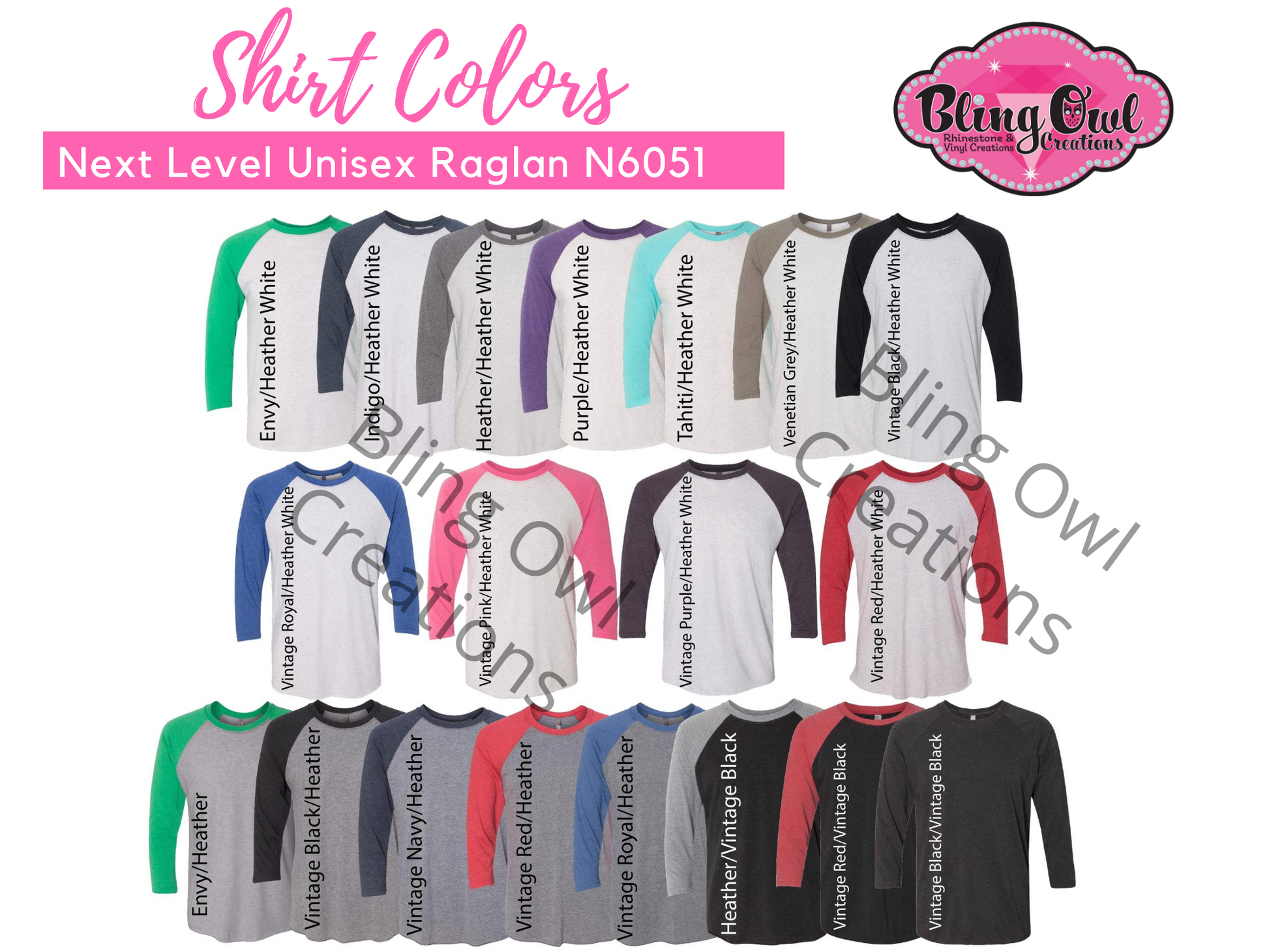 next level unisex raglan shirt color chart