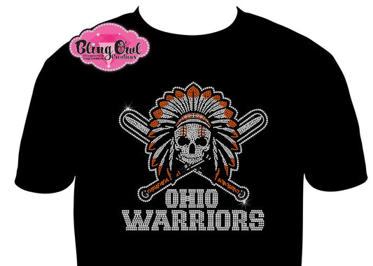 ohio_warriors baseball_team custom rhinestone designs sparkle shirts ladies bling tees women's fashion trend