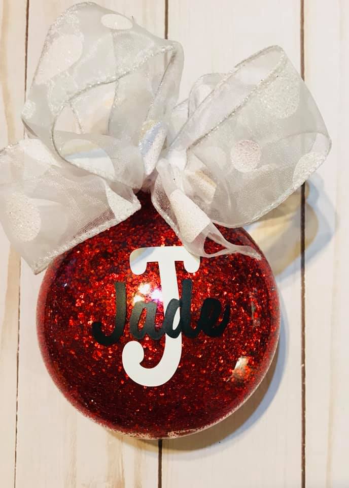 ornament with bow letter_name personalized sparkle and bling