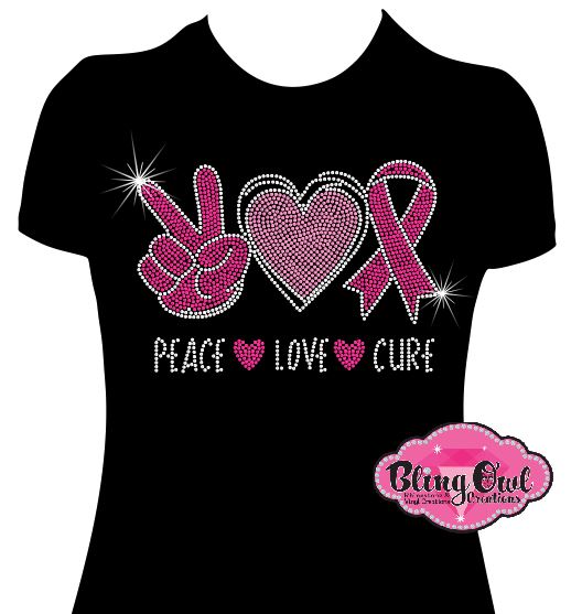 peace_love_cure design shirt special_cause tshirt rhinestones sparkle bling