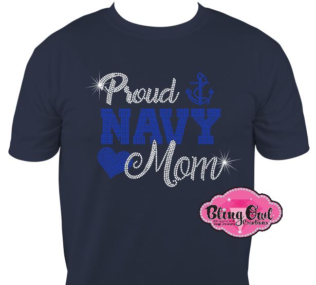 proud_navy_mom design shirt rhinestones sparkle bling