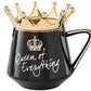 premium_ceramic crown coffee mug in black queen of everything with teaspoon