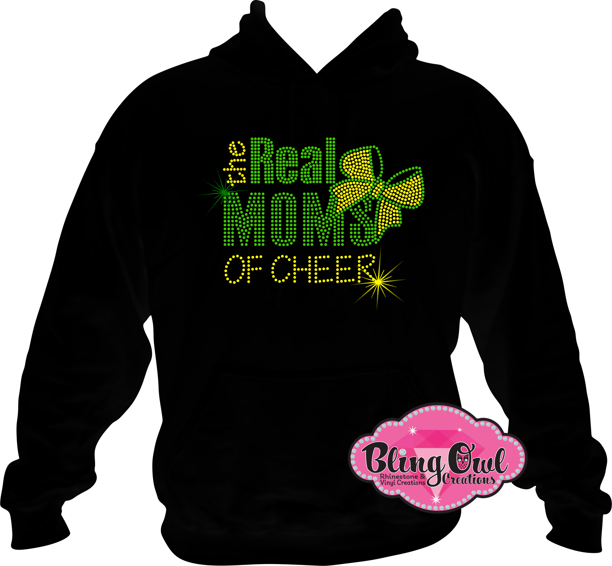 real_moms_cheer design rhinestones sparkle bling transfer