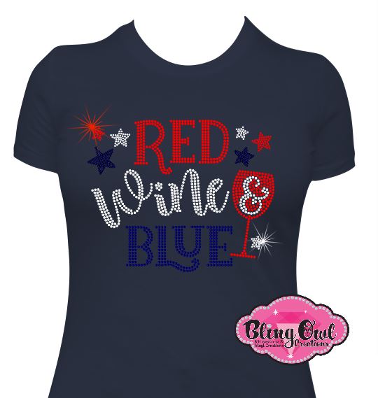 red_wine_blue design patriotic rhinestones sparkle bling transfer