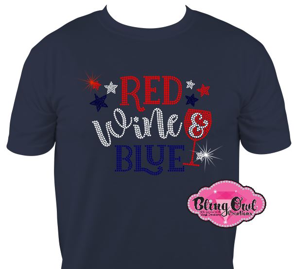 red_wine_blue design shirt patriotic tshirt rhinestones sparkle bling