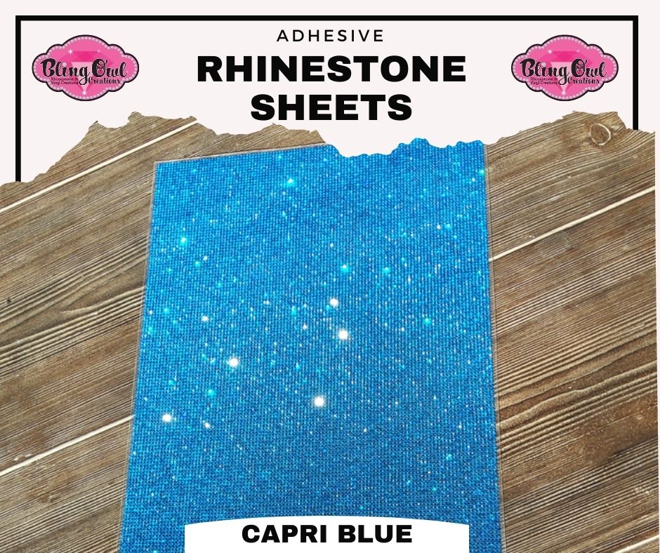 capri blue colored adhesive rhinestone sheets sparkle bling diy aesthetic decor