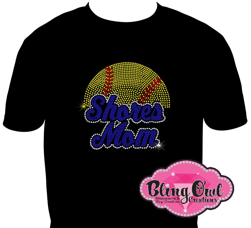 shores_mom_softball shirt spirit _wear cheer_tee game_day shirt rhinestones sparkle bling