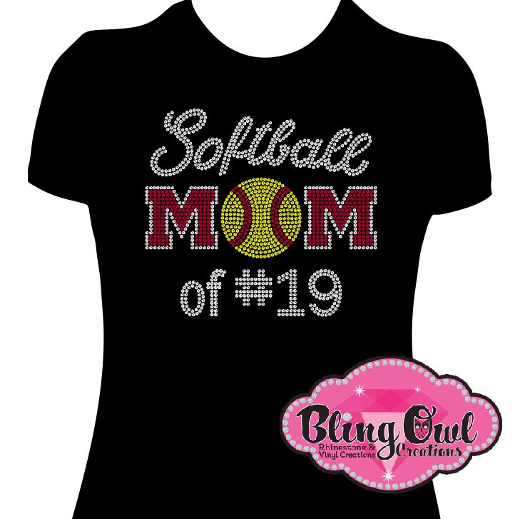 softball_mom_with_number personalized shirt customized tshirt rhinestones sparkle bling