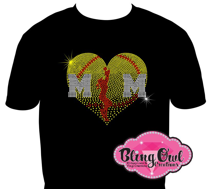 softball_mom_heart shirt rhinestones sparkle bling