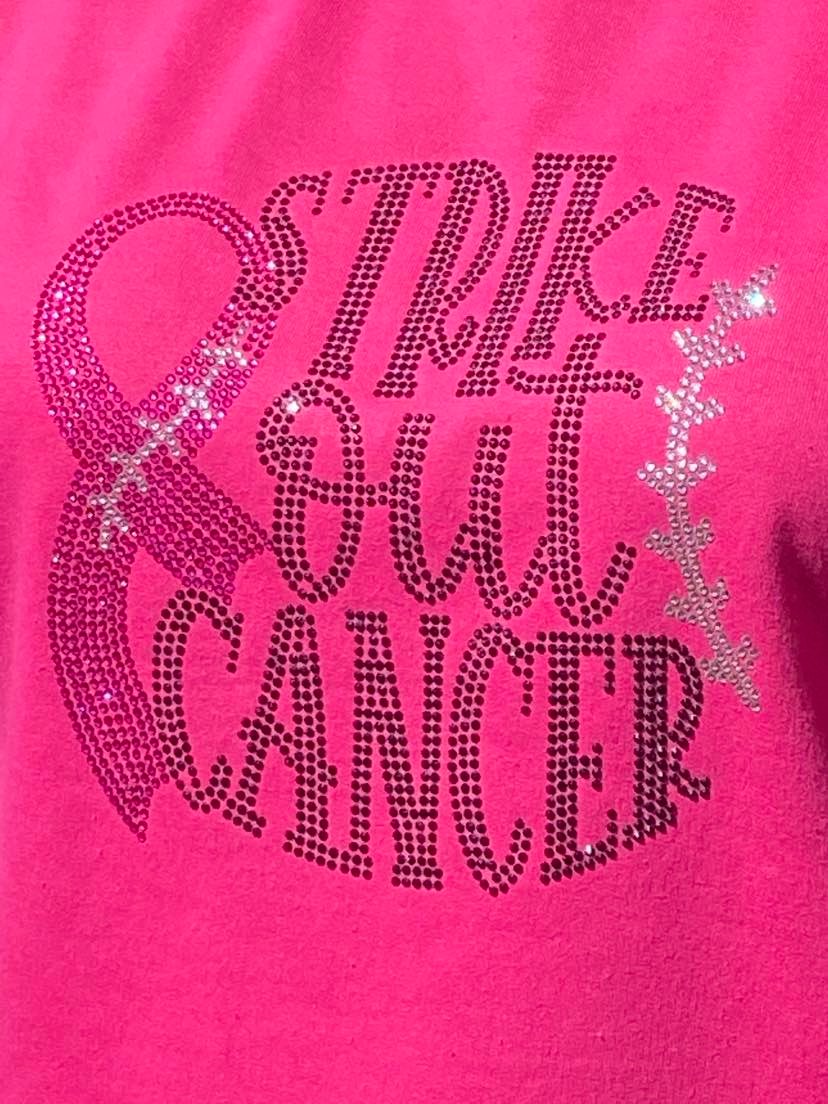 strike_out_cancer short sleeve tee shirt rhinestones sparkle bling