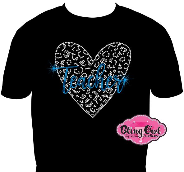 teacher_leopard_heart design shirt perfect_gift_for_teachers rhinestones sparkle bling