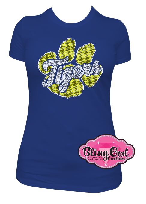 tigers_paw print school_spirit_wear team_shirt game day tshirt rhinestones sparkle bling
