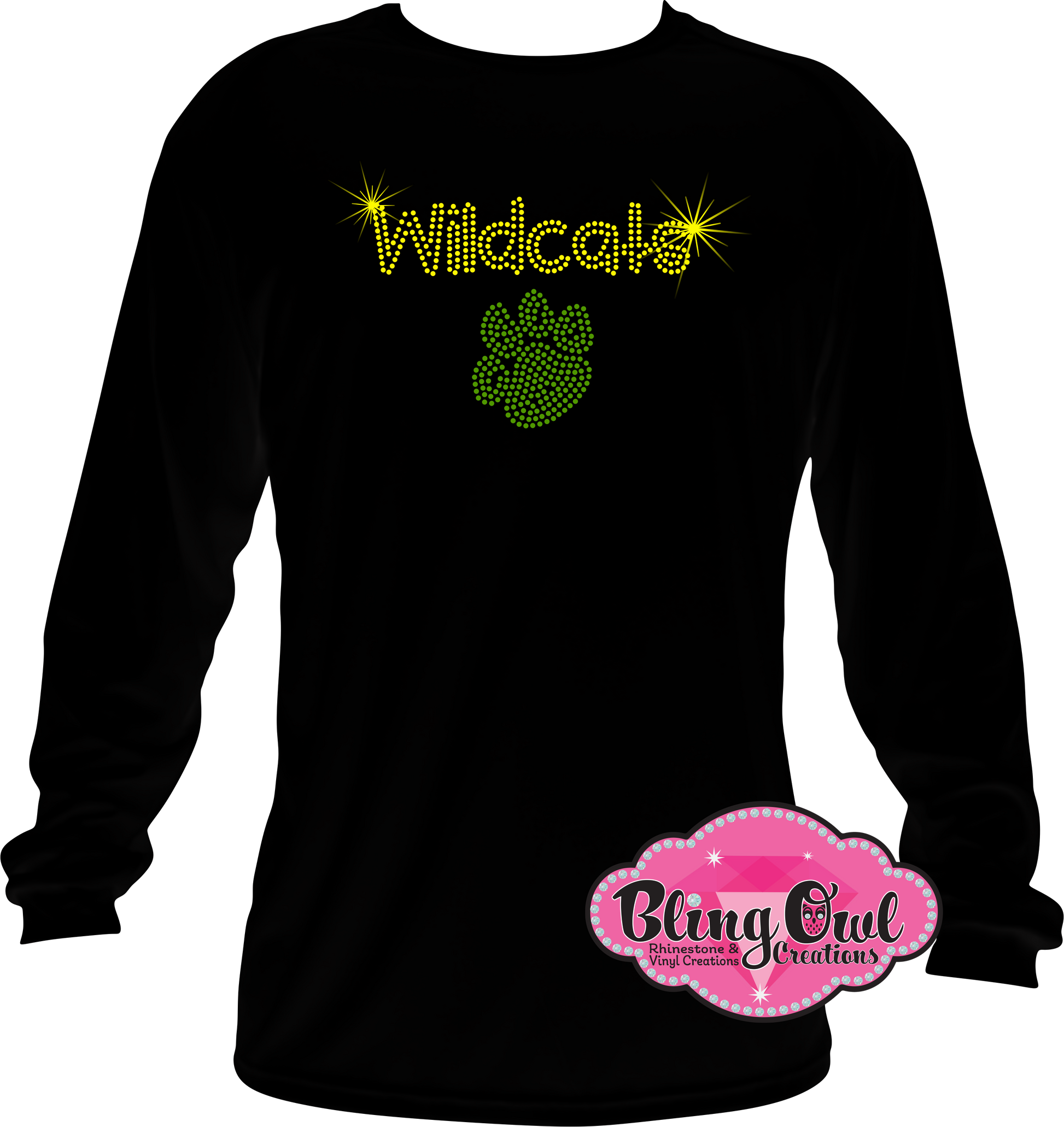 great_bridge wildcats mascot school_spirit_wear longsleeve shirt rhinestones sparkle bling