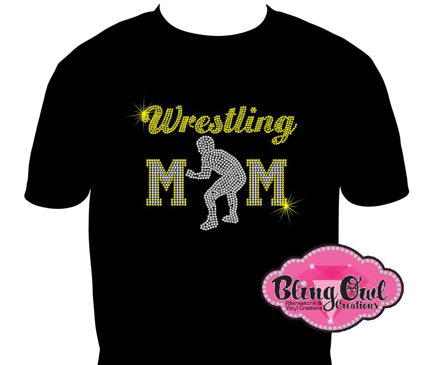 wrestling_mom shirt sports_mom casual_and comfort style rhinestones sparkles bling