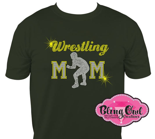 wrestling_mom shirt sports_mom casual_and comfort style rhinestones sparkles bling