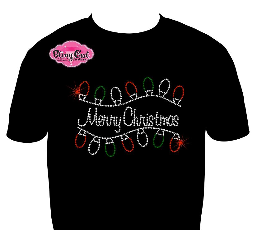 merry_christmas_lights design shirt holiday wear rhinestones sparkle bling