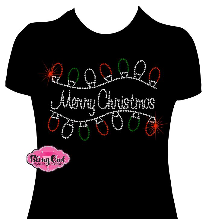 merry_christmas_lights design shirt holiday wear rhinestones sparkle bling